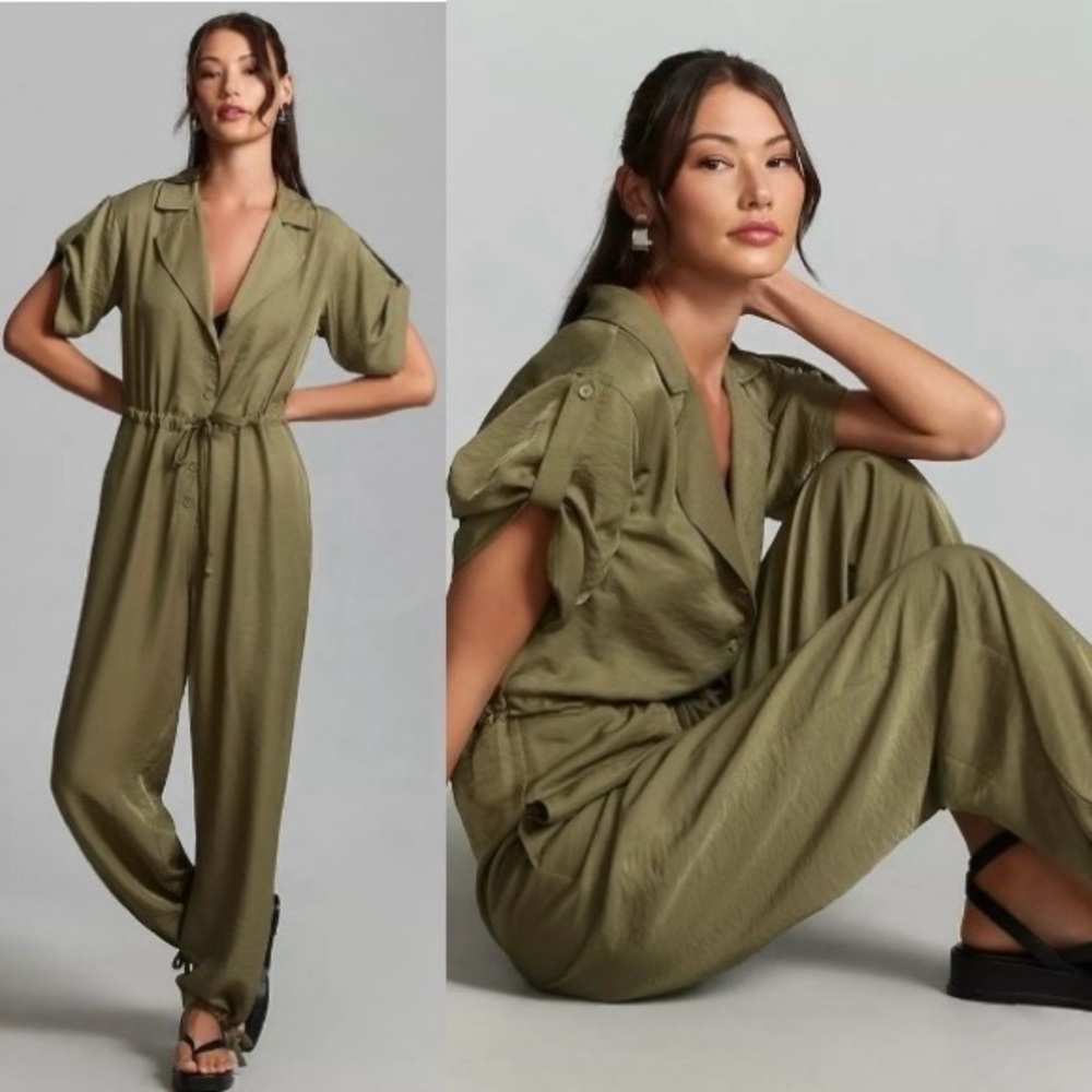 Anthropologie Tiny Olive Green Tie Waist Heidi Jumpsuit Size XS